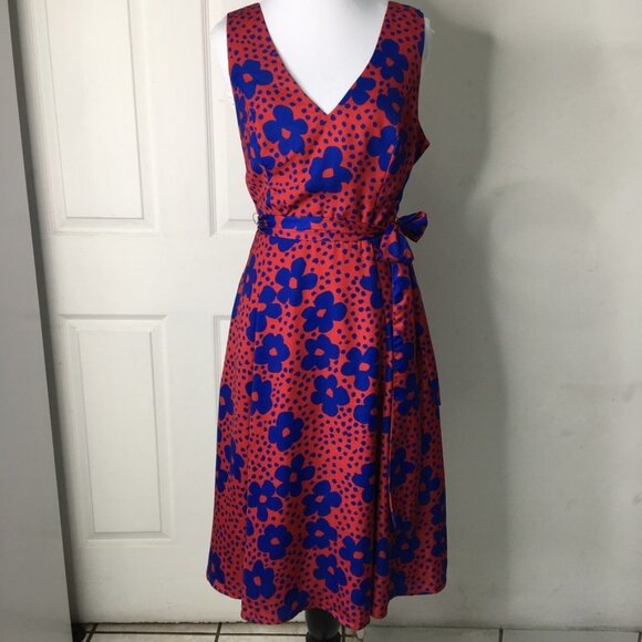 Modcloth Dresses & Skirts - Modcloth Women's Red Dress with Blue Flowers Size Small Timeless Magnetism
